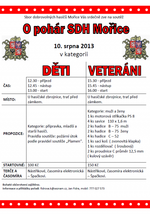 Plakát soutěž hasičů dětí a veteránů Mořice 10.8.2013